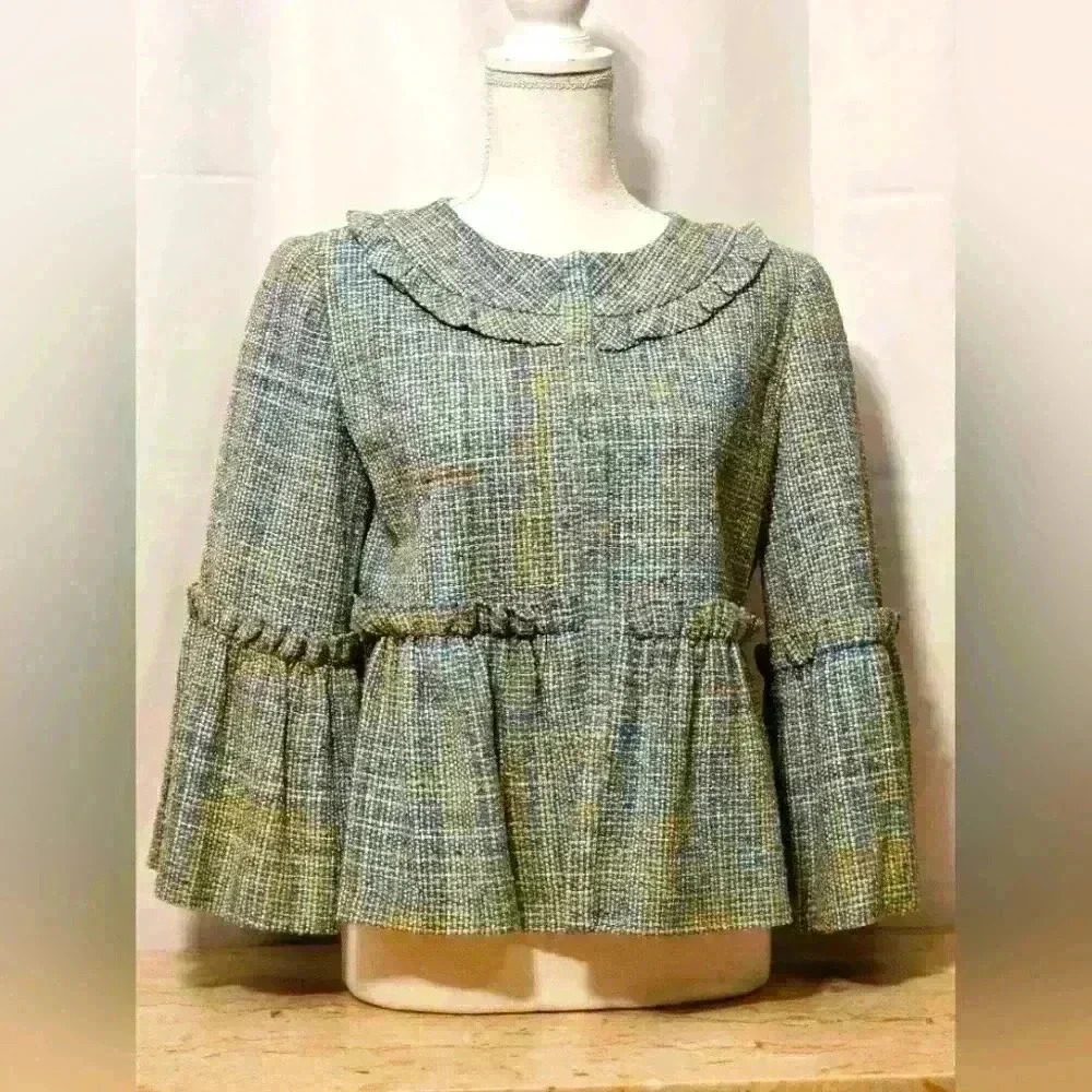 Alvin Valley Womens Woven Blue/Brown/Tan/Gold Blazer Jacket 3/4 Sleeve Size 38/4